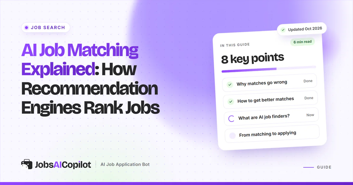 AI Job Finder guide checklist card listing what are AI job finders and more on a JobsAICopilot cover