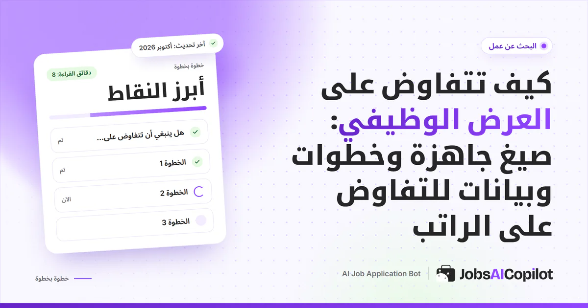 غلاف دليل التفاوض على العرض الوظيفي: خطوات وصيغ جاهزة وعرض مضاد مدعوم ببيانات رواتب السوق