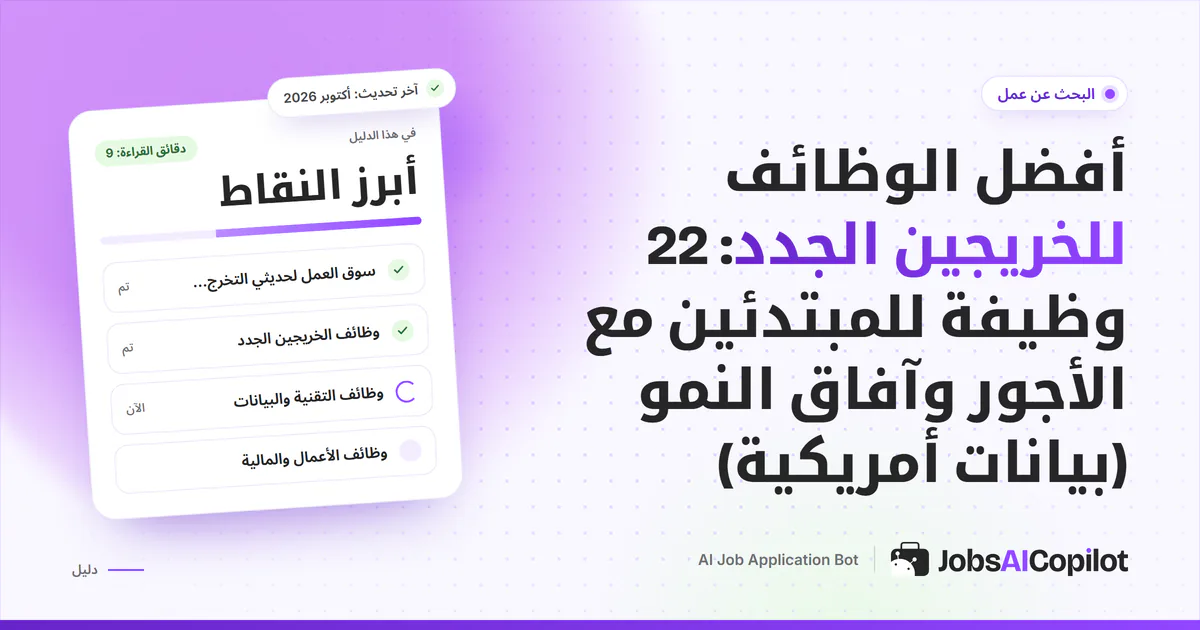 غلاف دليل أفضل الوظائف للخريجين الجدد مع قائمة بالوظائف والأجور وآفاق النمو ومواقع البحث