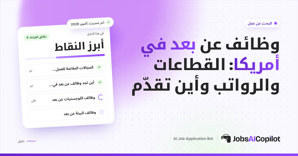 غلاف دليل وظائف عن بعد في أمريكا مع قائمة بالقطاعات والرواتب ومواقع التقديم