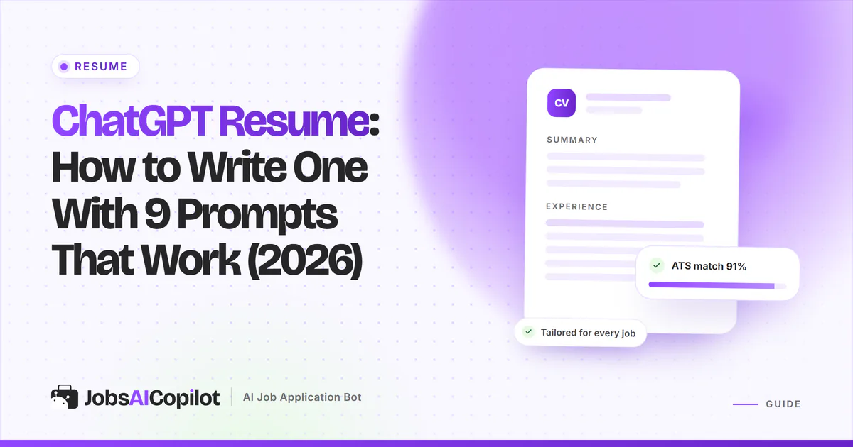 ChatGPT resume prompts: a chat window beside a one-page resume with invented numbers flagged for review