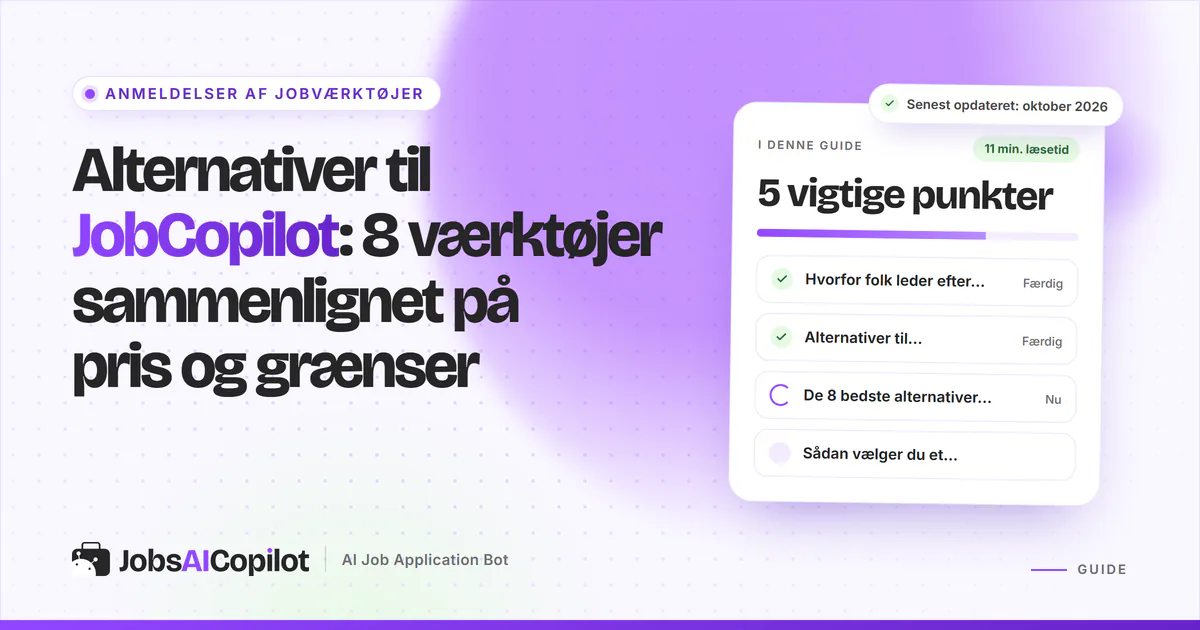 Alternativer til JobCopilot 2026: otte værktøjer til auto-apply sammenlignet på pris, daglige grænser og gratis abonnementer