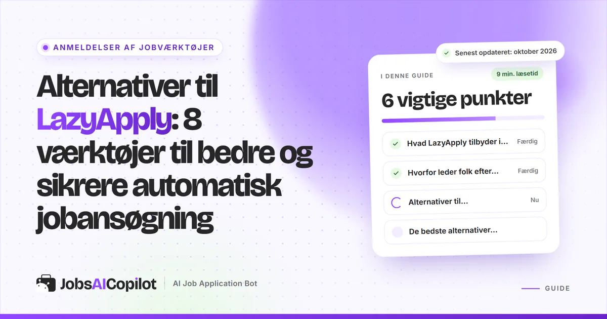 Alternativer til LazyApply: titelkort med tjekliste over LazyApply i 2026, grunde til at skifte og overblik
