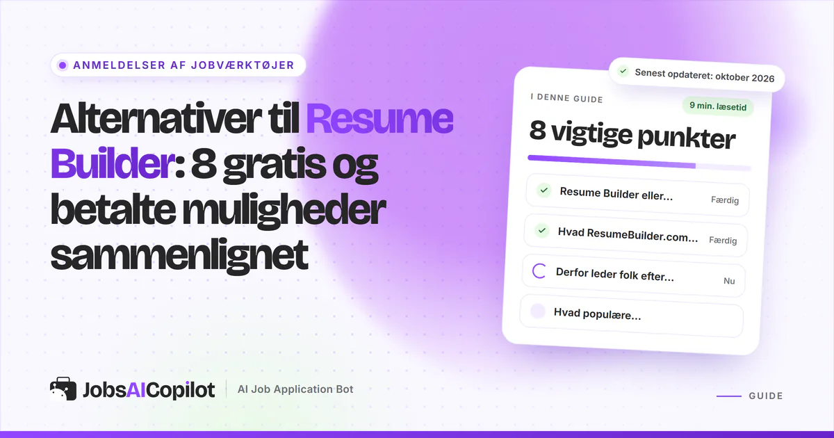 Alternativer til Resume Builder: titelkort med tjekliste over ResumeBuilder.com, grunde til at skifte og reelle priser
