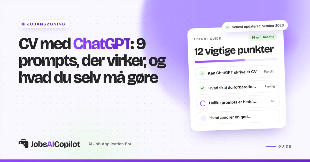 CV med ChatGPT: et chatvindue ved siden af et CV på én side, hvor opdigtede tal er markeret til kontrol