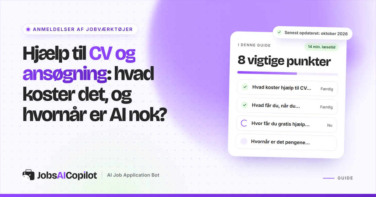 Prisskilte for en menneskelig CV-skribent og en AI-CV-generator side om side på en lilla JobsAICopilot-forside