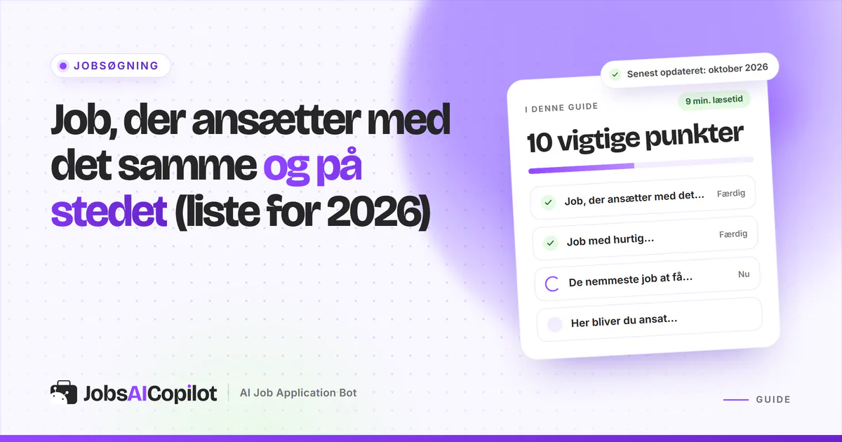 Job, der ansætter med det samme: titelkort med tjekliste over hurtige job, fællestræk og ansættelse på stedet