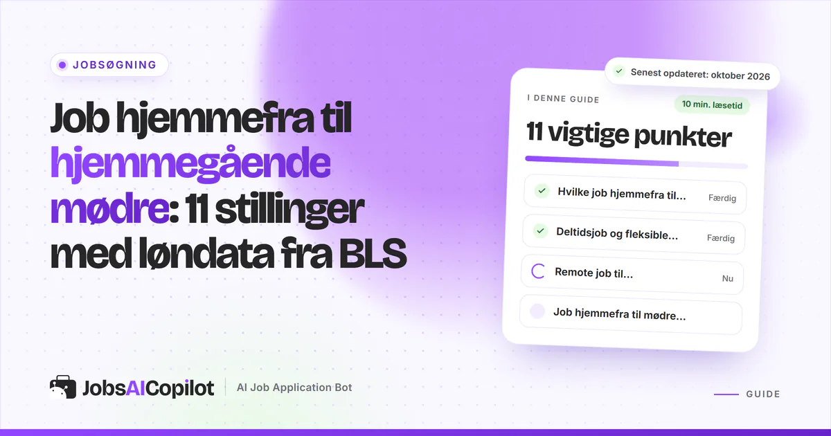 Job hjemmefra til hjemmegående mødre: bærbar computer og notesbog på et køkkenbord på en JobsAICopilot-forside