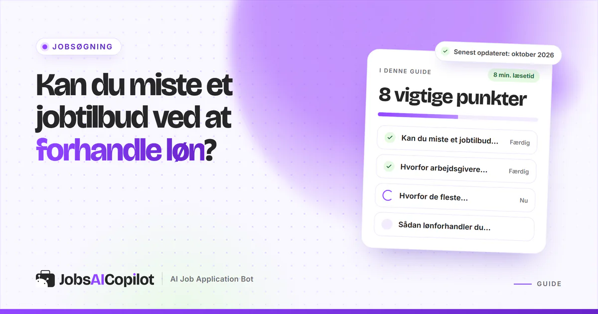 Kan du miste et jobtilbud ved at forhandle løn? Titelkort med tjekliste over risici, forventninger og formuleringer