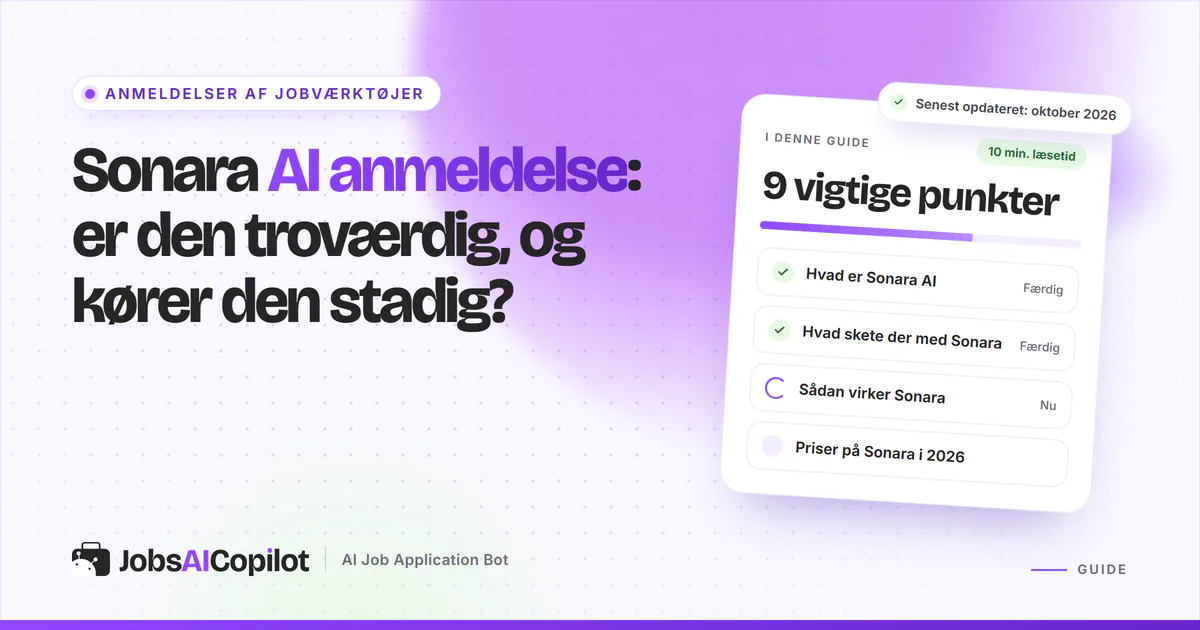 Sonara AI anmeldelse: titelkort med tjekliste over funktion, lukningen i 2024 og relanceringen på en lilla forside