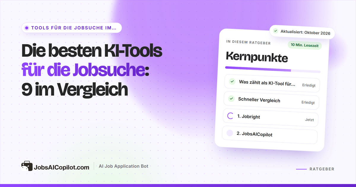 Vergleichsraster von neun KI-Tools für die Jobsuche mit Job-Matching, Autofill, Auto-Apply und Einstiegspreisen 2026