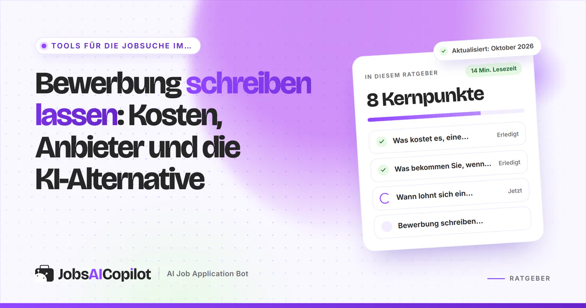 Preiskarten eines Bewerbungsschreibers und eines KI-Lebenslauf-Generators nebeneinander auf violettem Titelbild