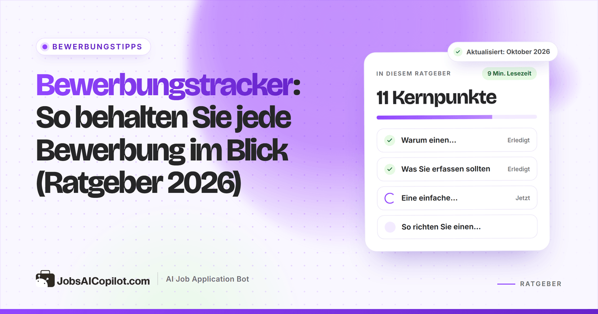 Bewerbungstracker mit den Phasen Gespeichert, Beworben, Gespräch und Angebot, Ansprechpartnern und Nachfassterminen