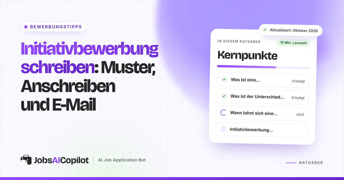 Initiativbewerbung: Anschreiben und E-Mail an ein Unternehmen ohne ausgeschriebene Stelle auf einem violetten Titelbild