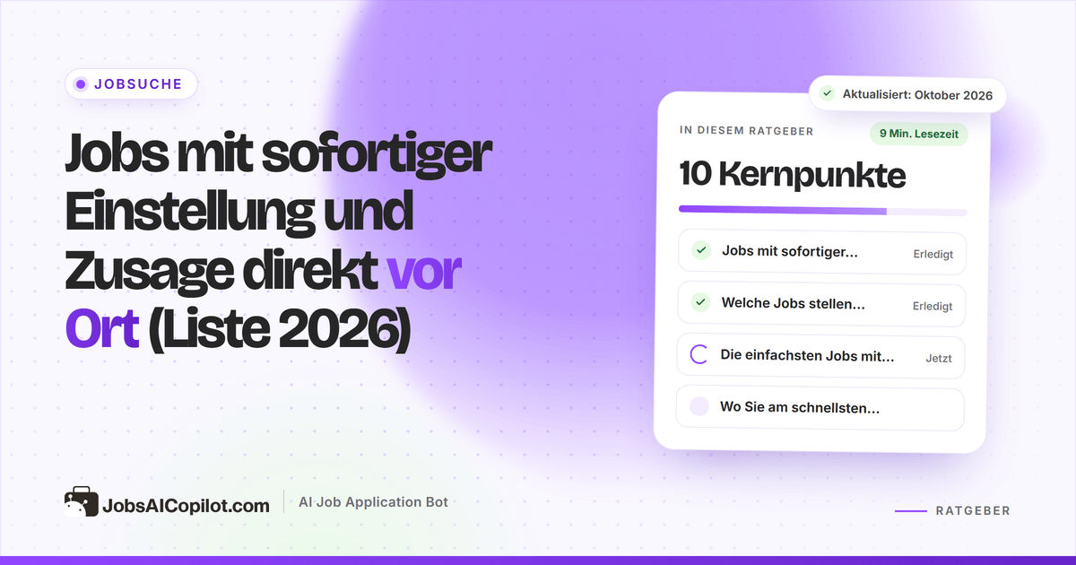 Jobs mit sofortiger Einstellung und Zusage vor Ort: schnell besetzte Stellen, Unternehmen und Zeitarbeitsfirmen