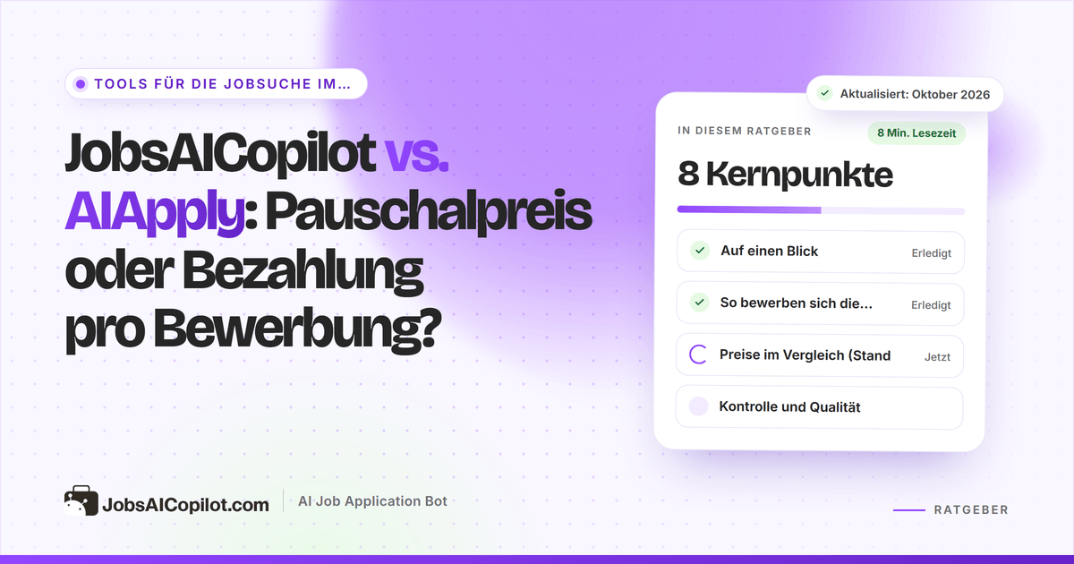 Titelbild JobsAICopilot vs. AIApply: wöchentlicher Pauschalpreis gegenüber Credits pro Bewerbung
