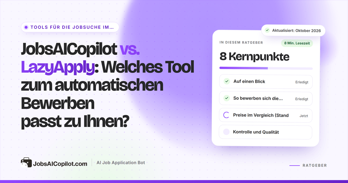 Titelbild JobsAICopilot vs. LazyApply: Jahres- und Wochenpreise, Tageslimits und eine Prüf-Checkliste