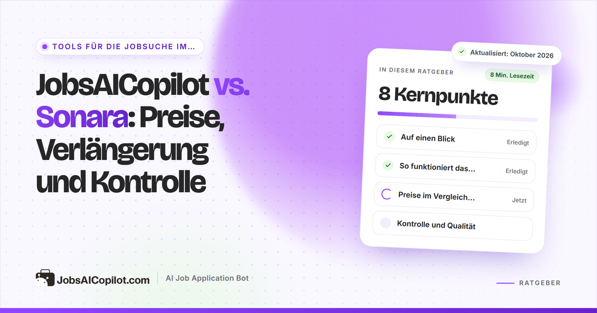Titelbild JobsAICopilot vs. Sonara: Karten nebeneinander zu Preisen, Verlängerungsbedingungen und Freigabeoptionen