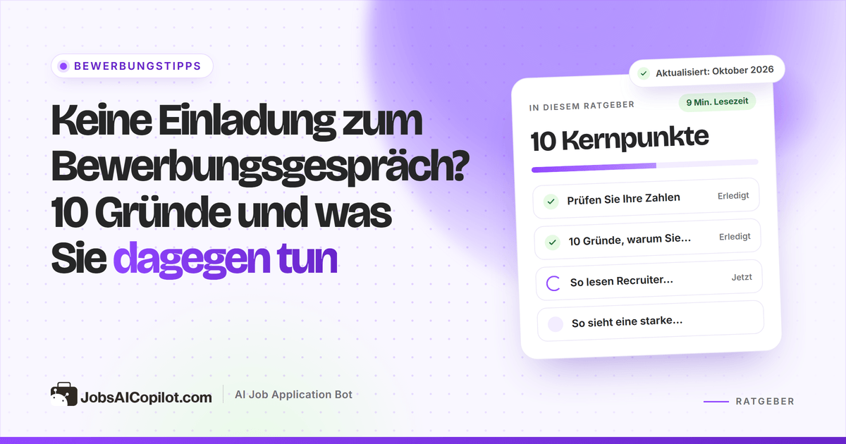 Jobsuchende Person prüft eine Checkliste mit Gründen für fehlende Einladungen neben einer Liste gesendeter Bewerbungen