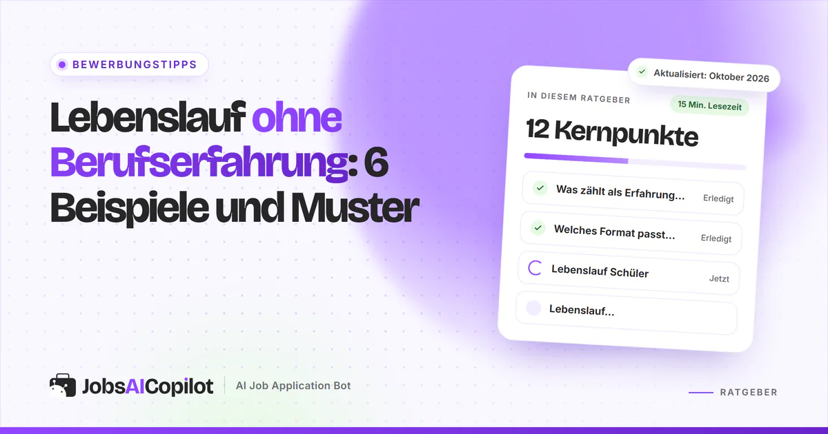 Lebenslauf ohne Berufserfahrung: einseitiger Lebenslauf mit Kenntnissen und Ausbildung auf violettem Titelbild