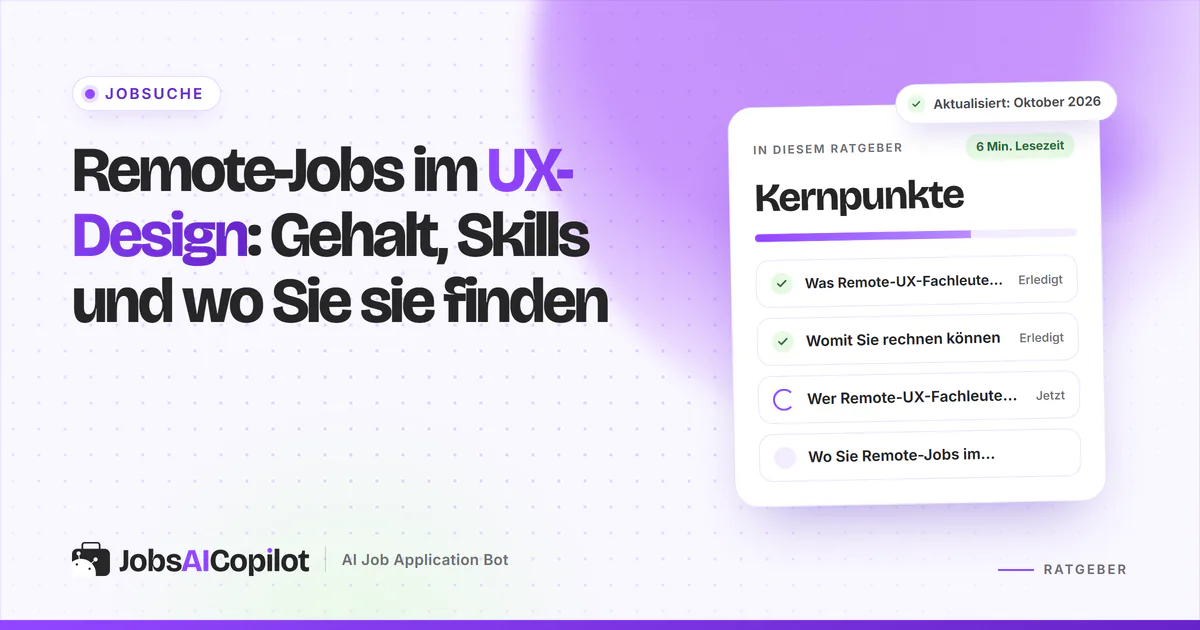 Titelbild Remote-Jobs im UX-Design mit Checkliste der Kernpunkte: Aufgaben, Bezahlung, Arbeitgeber und Stellensuche