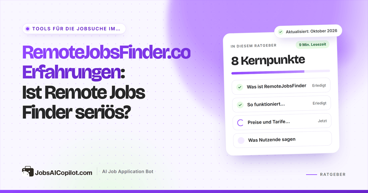 RemoteJobsFinder.co Erfahrungen: Titelkarte mit der Frage „Ist Remote Jobs Finder seriös?“ neben einer Fazit-Checkliste