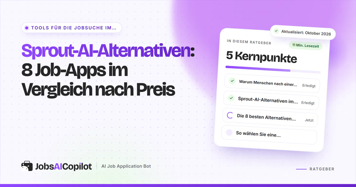 Sprout-AI-Alternativen: acht Tools für Bewerbungen im Vergleich nach Preis pro Bewerbung, auf einem violetten Cover