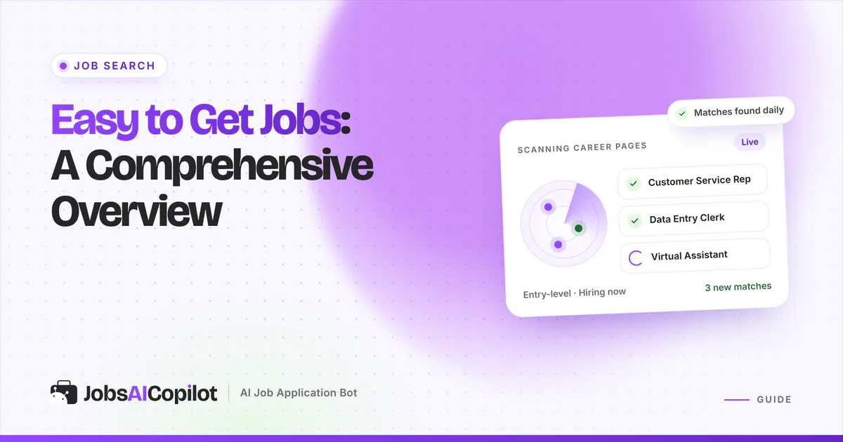 Easy to Get Jobs: job radar matching Customer Service Rep and Data Entry Clerk roles on a JobsAICopilot cover