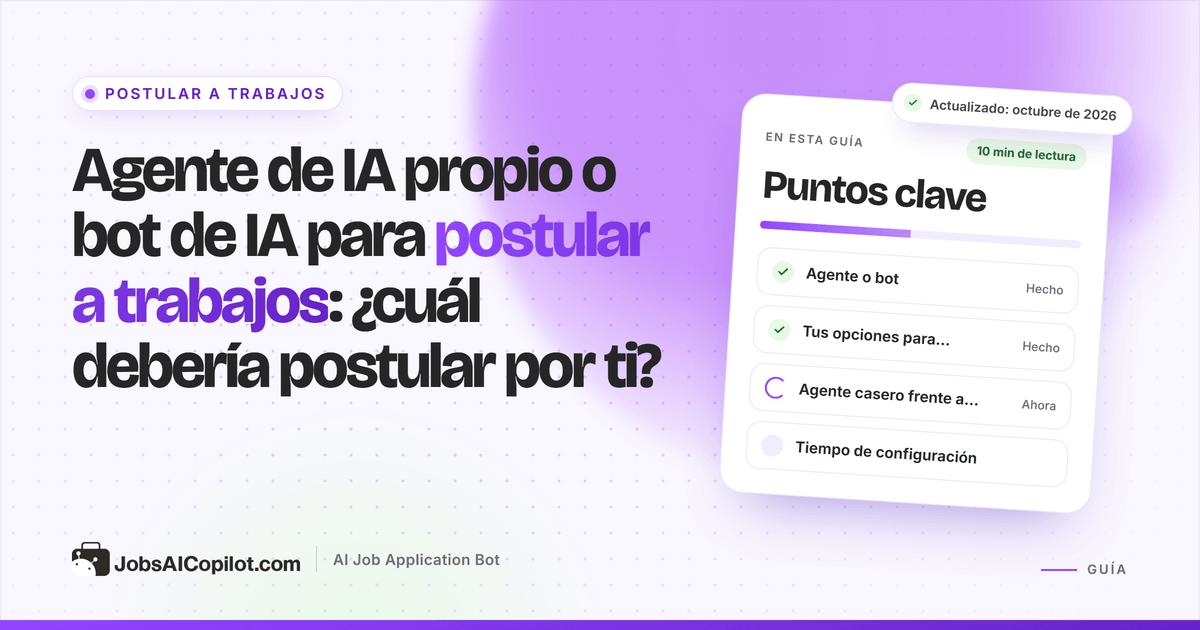 Pantalla dividida que compara un flujo con un agente de IA casero y el panel de un bot de IA para postular a trabajos