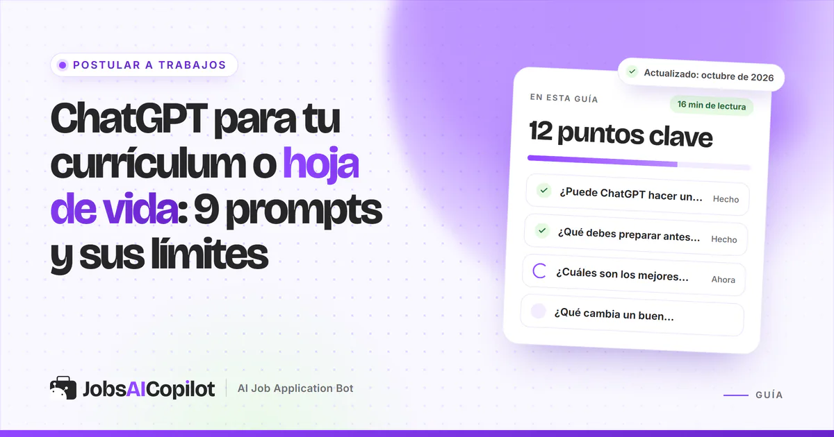Ventana de chat con prompts de ChatGPT junto a un CV de una página con una cifra inventada marcada para revisar