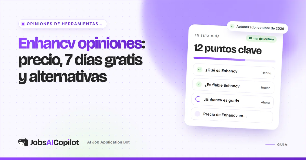 Portada de opiniones de Enhancv con precios en euros, 7 días gratis, reembolsos y valoraciones de usuarios