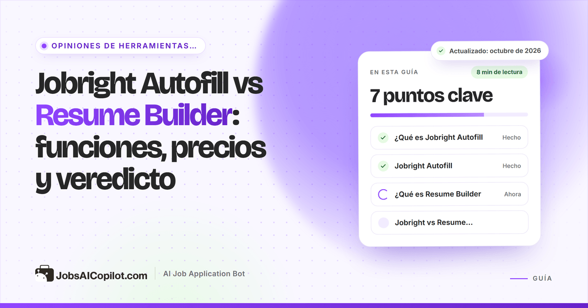 Jobright Autofill vs Resume Builder: una extensión rellena un formulario junto al editor de plantillas de currículum