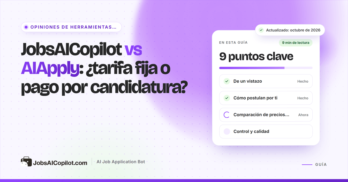 Portada de JobsAICopilot vs AIApply: una tarifa semanal fija frente a créditos de pago por candidatura