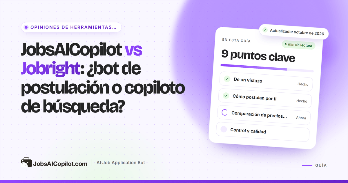 Portada de JobsAICopilot vs Jobright: un bot de postulación automática frente a un copiloto de búsqueda con autocompletado