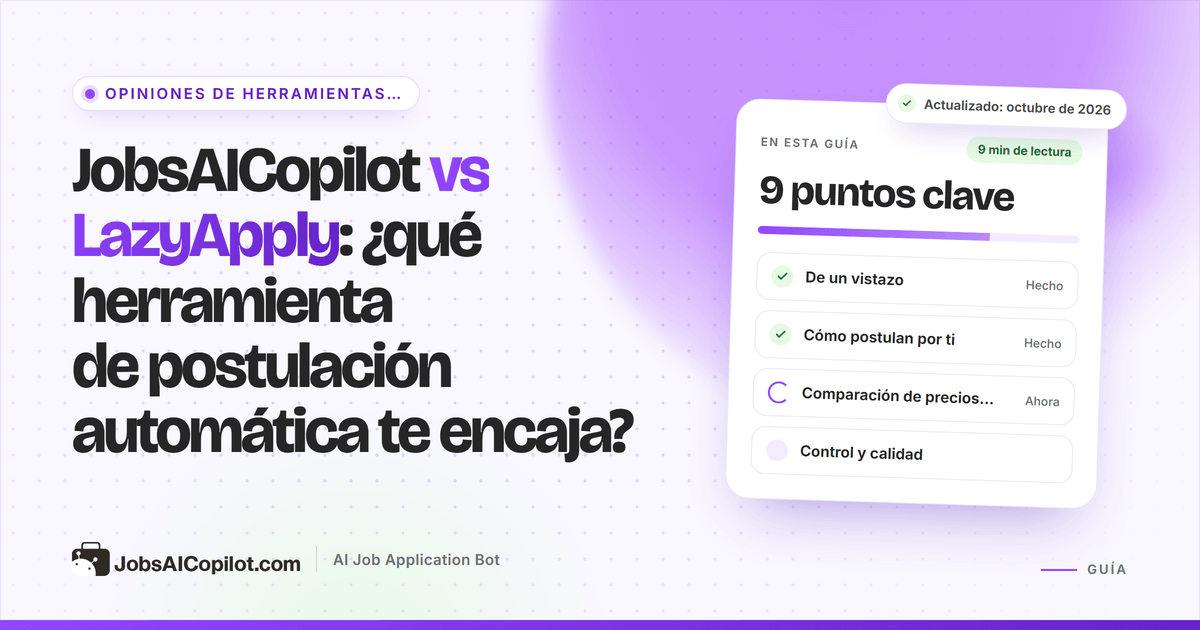 Portada de JobsAICopilot vs LazyApply: precio anual frente a semanal, límites diarios y una lista de revisión