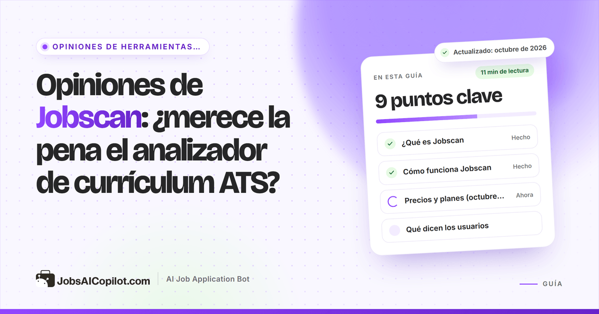 Portada del análisis de Jobscan: tarjeta con la pregunta ¿Merece la pena el analizador ATS? junto a una lista de veredicto