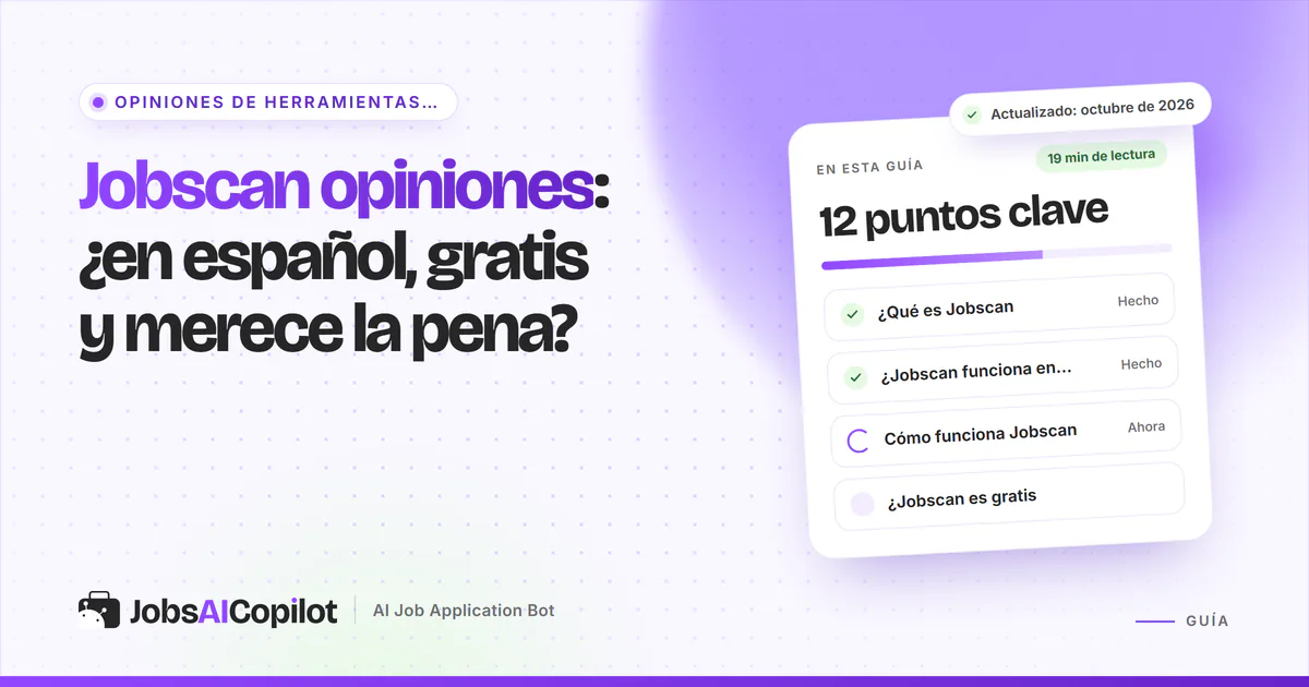 Portada del análisis de Jobscan: tarjeta con la pregunta ¿Merece la pena el analizador ATS? junto a una lista de veredicto