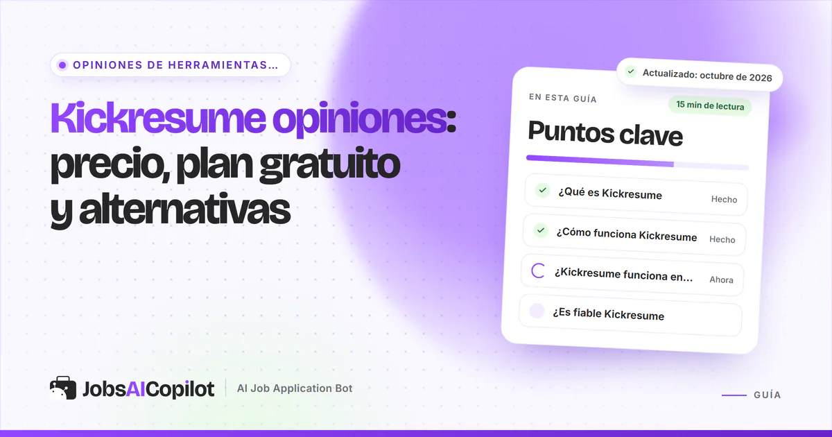 Portada de opiniones de Kickresume con precios en euros, plan gratuito, reembolso de 14 días y valoraciones de usuarios