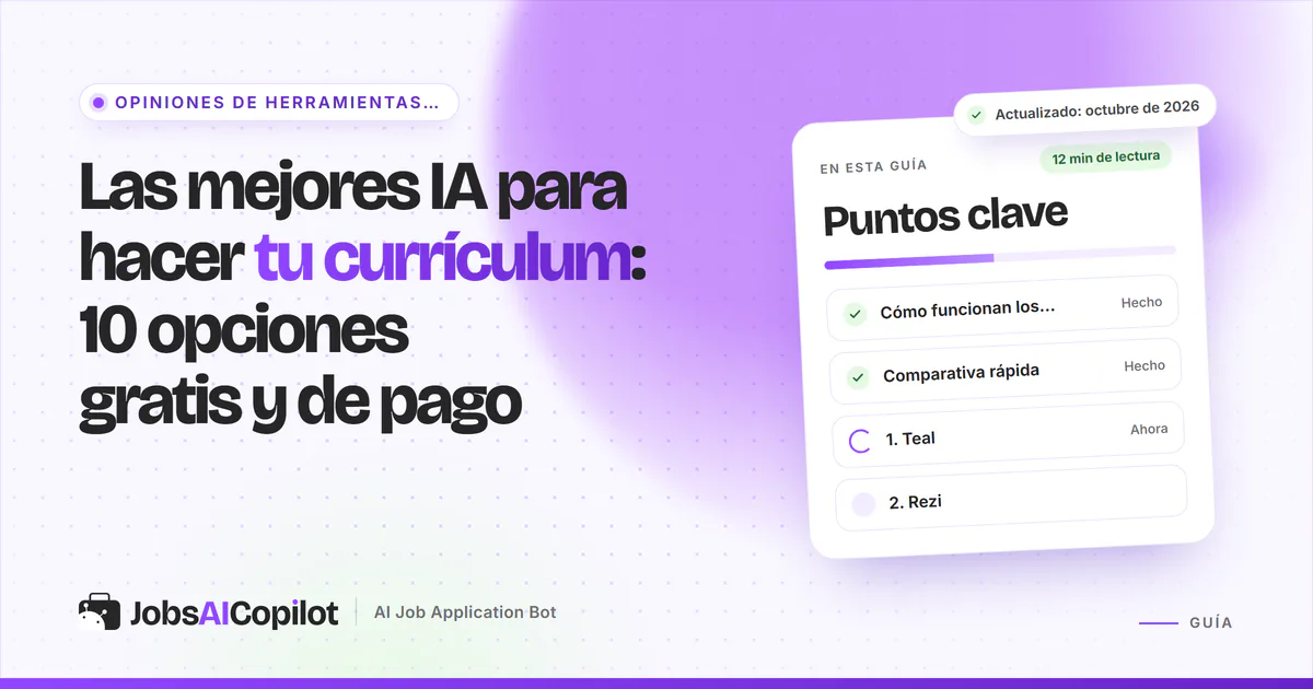 Comparativa de diez creadores de currículum con IA y analizadores ATS, con sus planes gratuitos y precios de partida en 2026