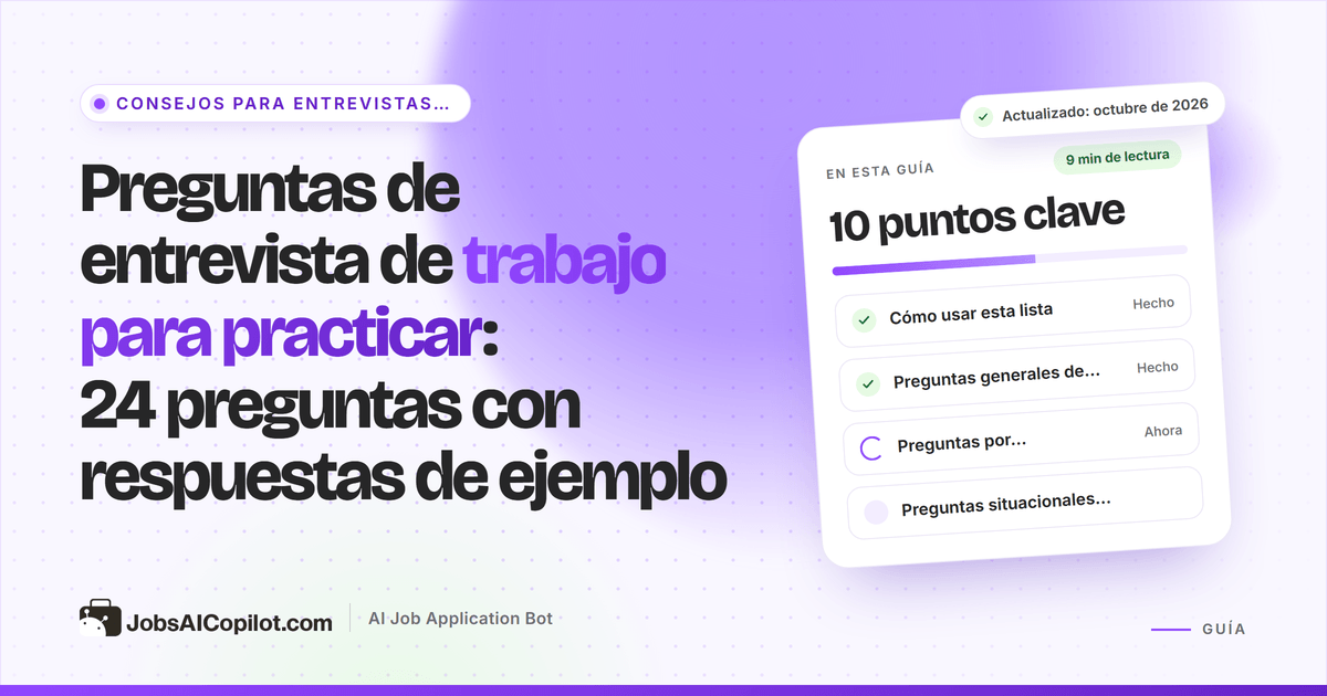 Persona practicando preguntas de entrevista con notas del método STAR y una lista de respuestas de ejemplo