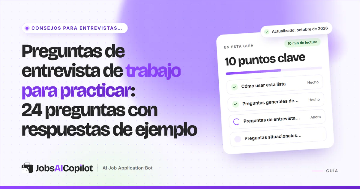 Persona practicando preguntas de entrevista con notas del método STAR y una lista de respuestas de ejemplo