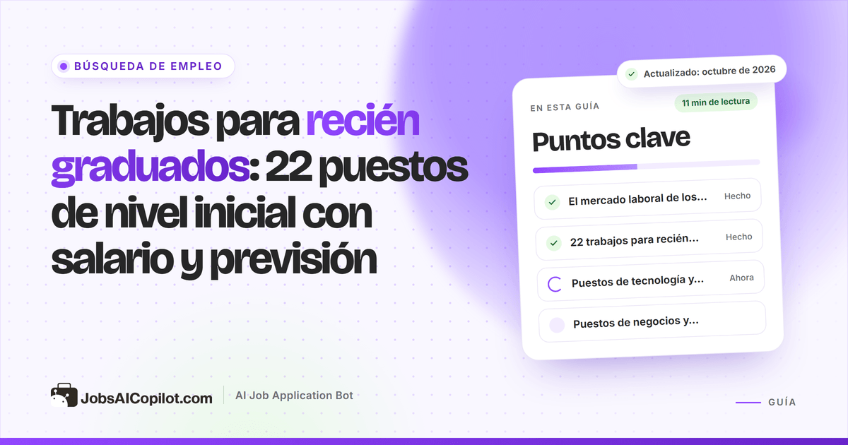 Recién graduados revisan ofertas de empleo de nivel inicial con datos de salario y crecimiento en un portátil