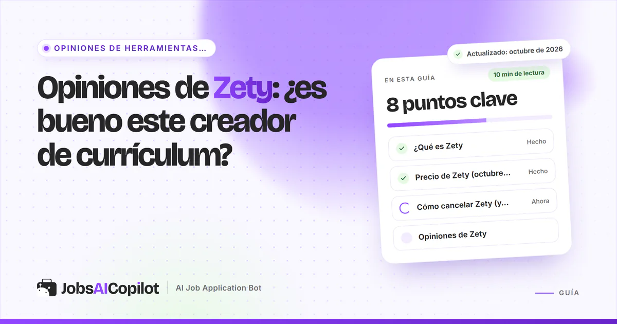 Opiniones de Zety: funciones, precios y veredicto del creador de currículum