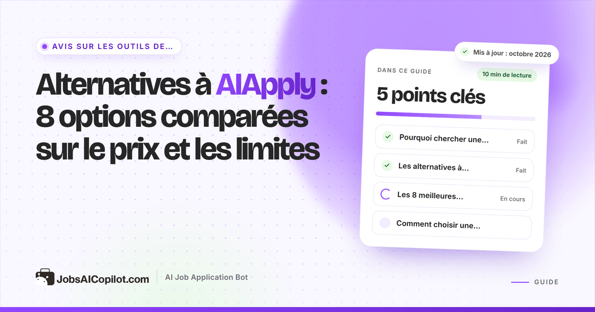 Alternatives à AIApply comparées : outils de candidature automatique, extensions de remplissage et outils de suivi
