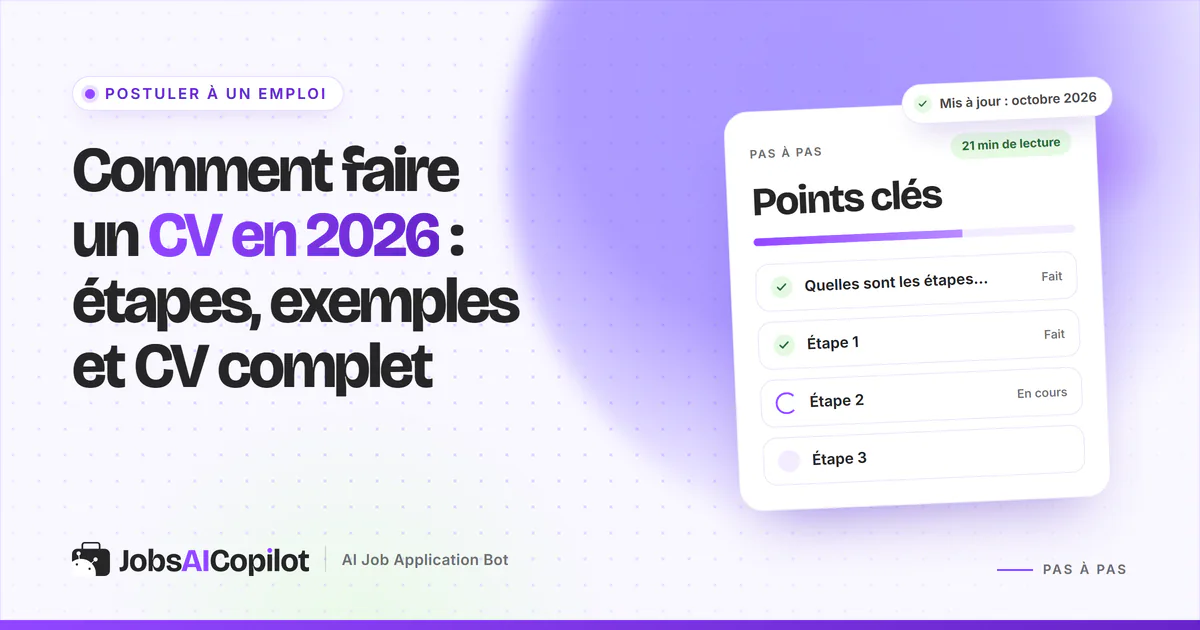 Comment faire un CV : un CV sobre sur une seule colonne, rubriques mises en valeur, sur une couverture violette