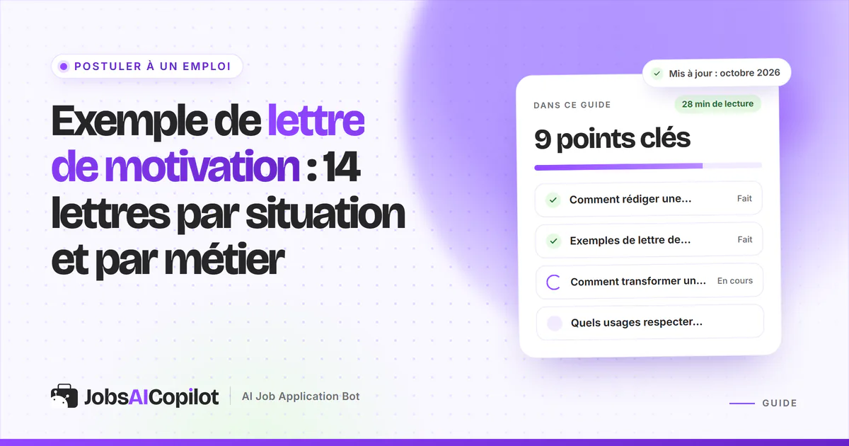 Exemples de lettre de motivation : lettres pour une alternance, un stage et un premier emploi sur une couverture violette