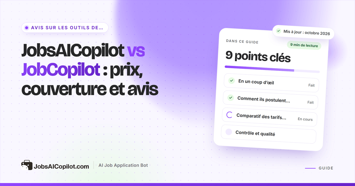 JobsAICopilot vs JobCopilot : deux fiches de forfait comparant affichage des prix, couverture et notes des utilisateurs