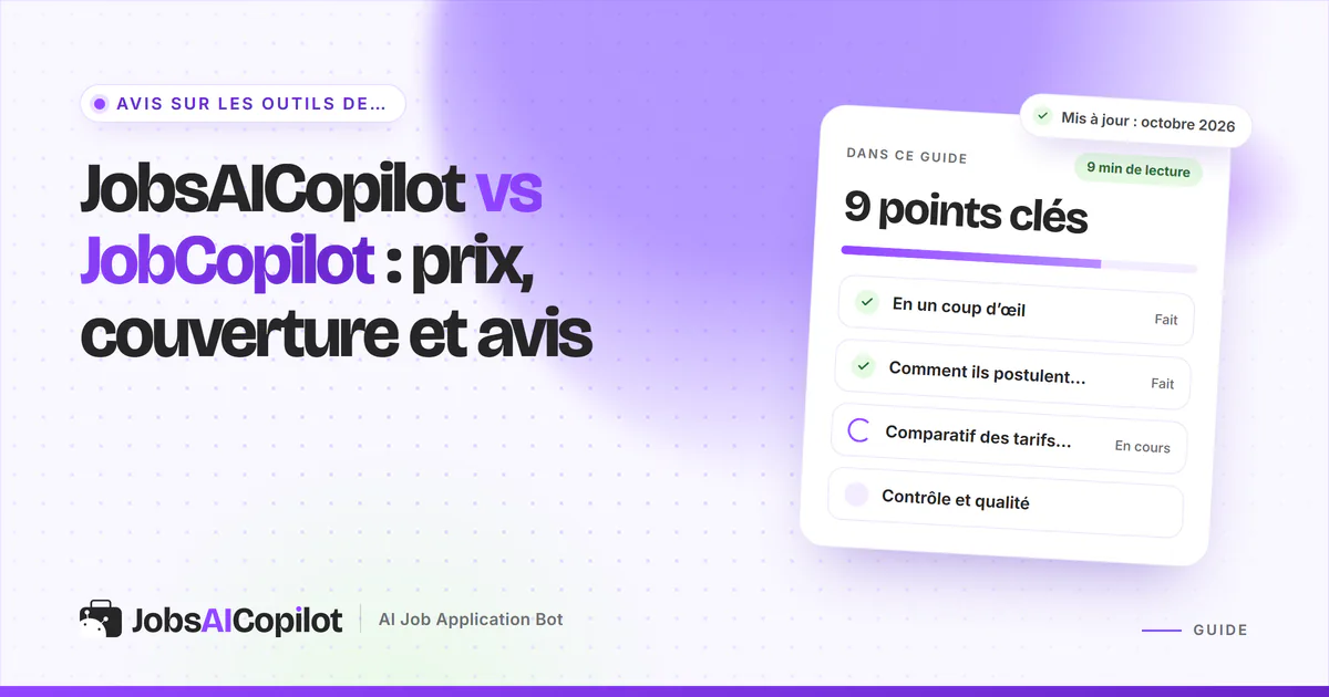 JobsAICopilot vs JobCopilot : deux fiches de forfait comparant affichage des prix, couverture et notes des utilisateurs