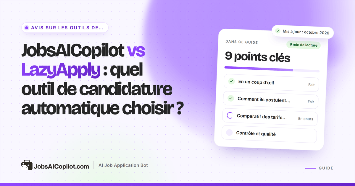 Comparatif JobsAICopilot vs LazyApply : prix annuel ou hebdomadaire, limites quotidiennes et liste de validation
