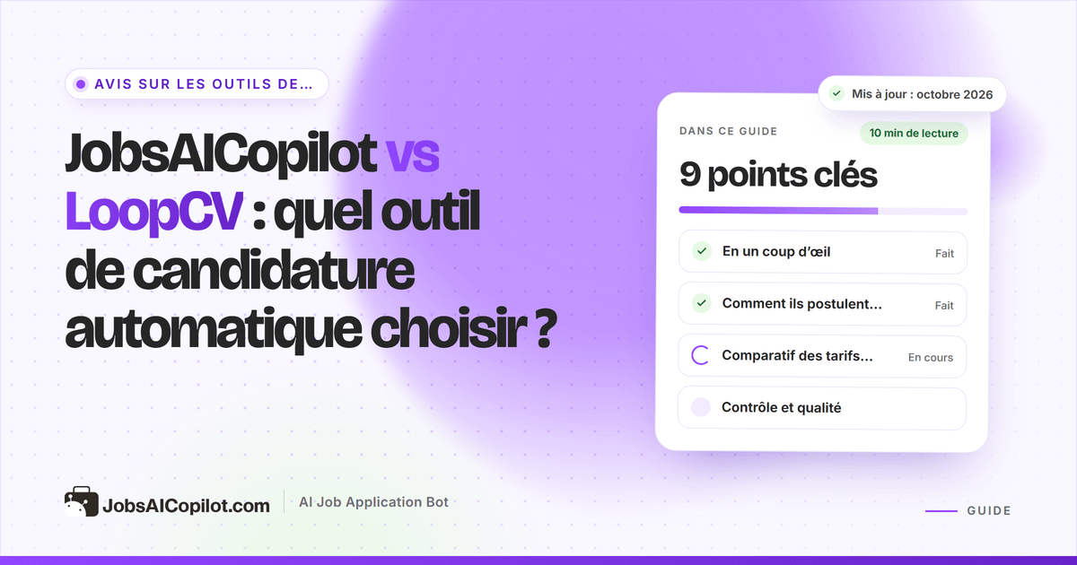 Comparatif JobsAICopilot vs LoopCV : deux colonnes comparant prix, limites quotidiennes et options de validation